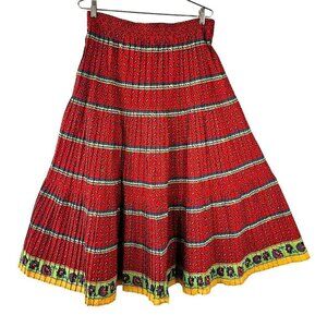 80s 90s COUNTERPARTS Full Skirt Layered Accordion Pleated Southwestern Pattern L